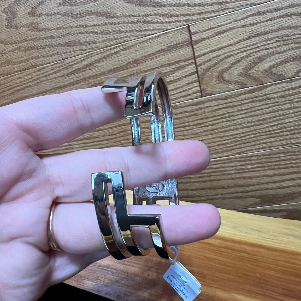 Lia Sophia Hinged Cuff Bangle Bracelet Silver Tone Geometric Chunky NEW NWT - Picture 5 of 9